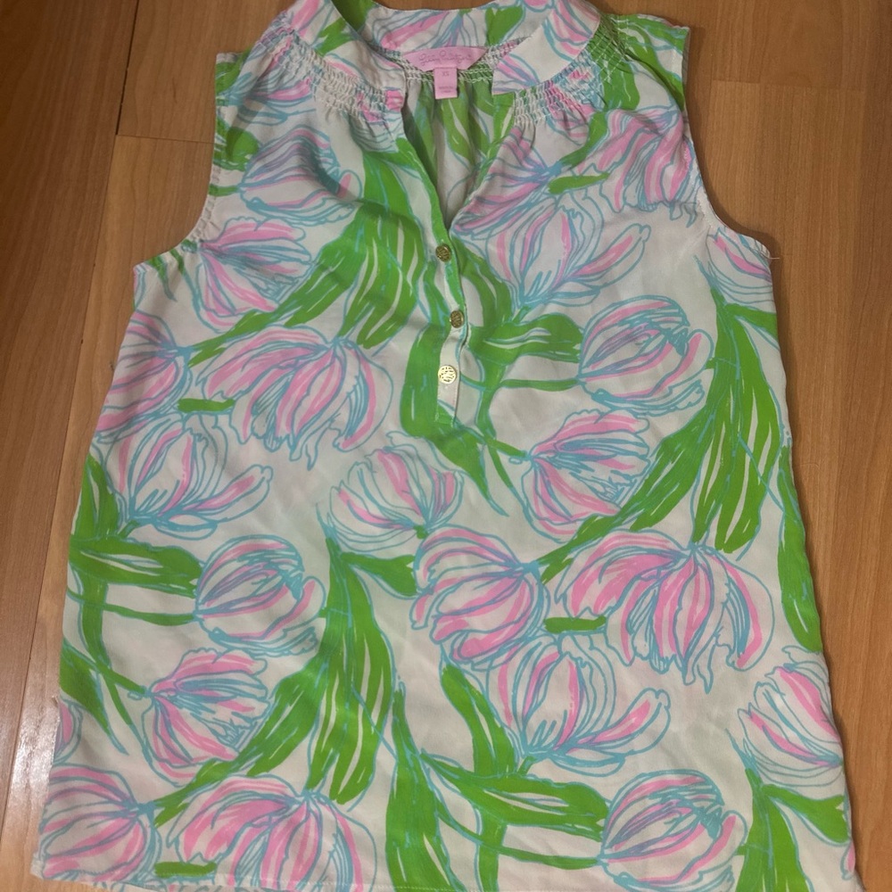 Lilly Pulitzer Kids Floral Top - Pink and Green